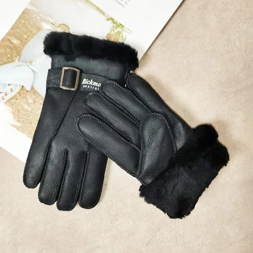 Winter Warm Sheepskin Fur Gloves Children\'s Leather Thick Primary School Students Windproof Fashion New Finger Gloves