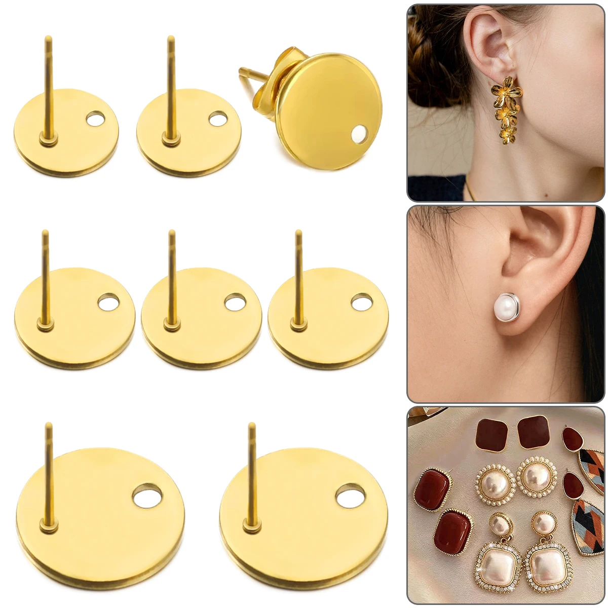 10pcs 4-15MM Stainless Steel Round Earring Stud Earring Posts Connector Fashion Styles DIY Jewelry Making Findings Accessories