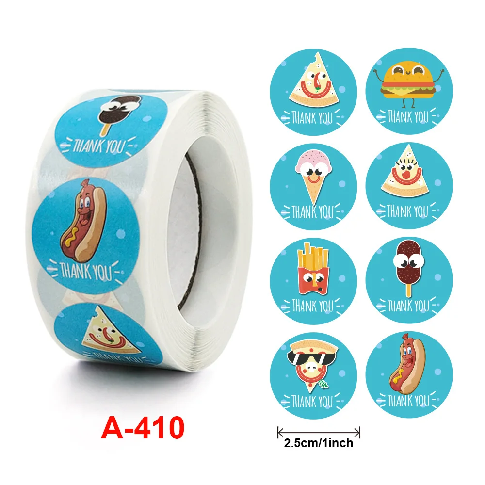 25mm/1inch Cartoon Food Stickers Hamburger Fries Cake Pizza Cola Milk For Food Industry Packaging Decor Labels 500pcs/roll