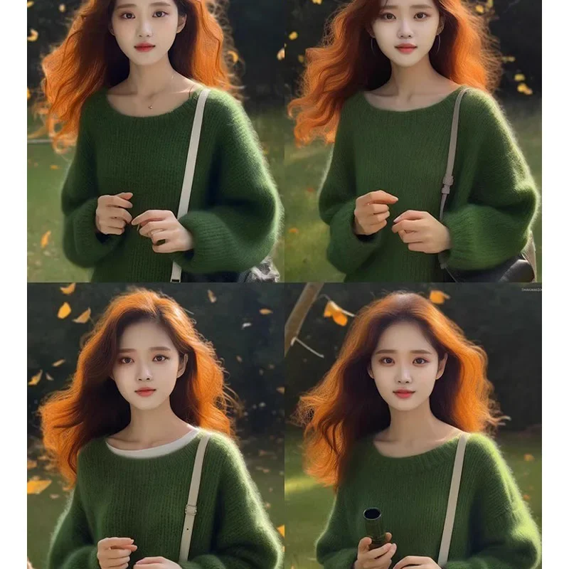 ملابس نسائية سترات سميكة صلبة بسيطة للخريف والشتاء سترة كلاسيكية فضفاضة برقبة دائرية بلوفرات دافئة مريحة