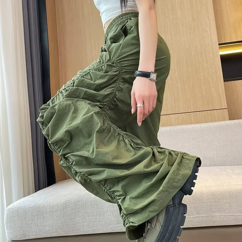 Ice Silk Overalls Pleated Thin Loose Pleated Mountaineering Wide-leg Pants 2025 Spring and Summer Fashion Women's Wear
