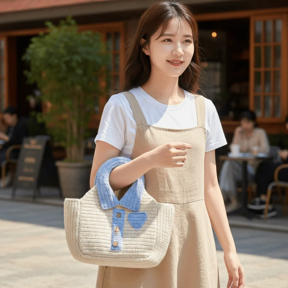 

Personalized Multicolor Shirt Knitted Handbag Soft Hand Woven Woolen Weave Bag Large Capacity Cute Knitted Wrist Bag Student