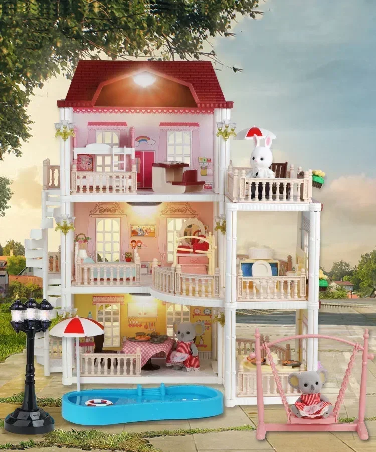 手作りの高級休暇ヴィラ高品質 LED ライト DIY ゲームハウスインタラクティブおもちゃコアラスイングプリンセス城ギフト