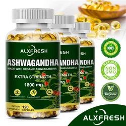 Alxfresh Pure Ashwagandha Powder & Root Extract Oil Capsules  1800mg with Black Pepper- Vegen Dietary Supplements 60/120 Count