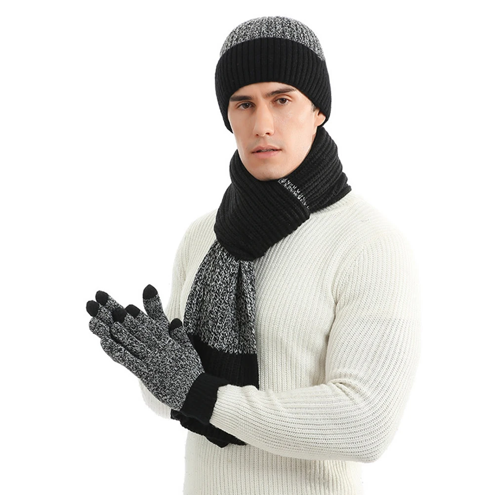 

Thickened Knitting Hat Scarf Gloves Set Warm Winter Accessories Stretchy Comfortable For Women Men Sweaters Coats