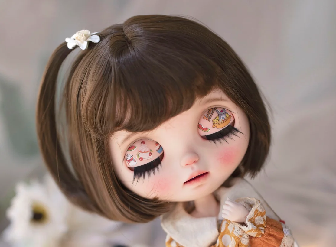 

Парик для куклы Blythes, подходит для 1/6, 9-10 размеров, модный новый парик из шелка высокой температуры, с коротким зажимом, женский черный и фиолетовый Лен