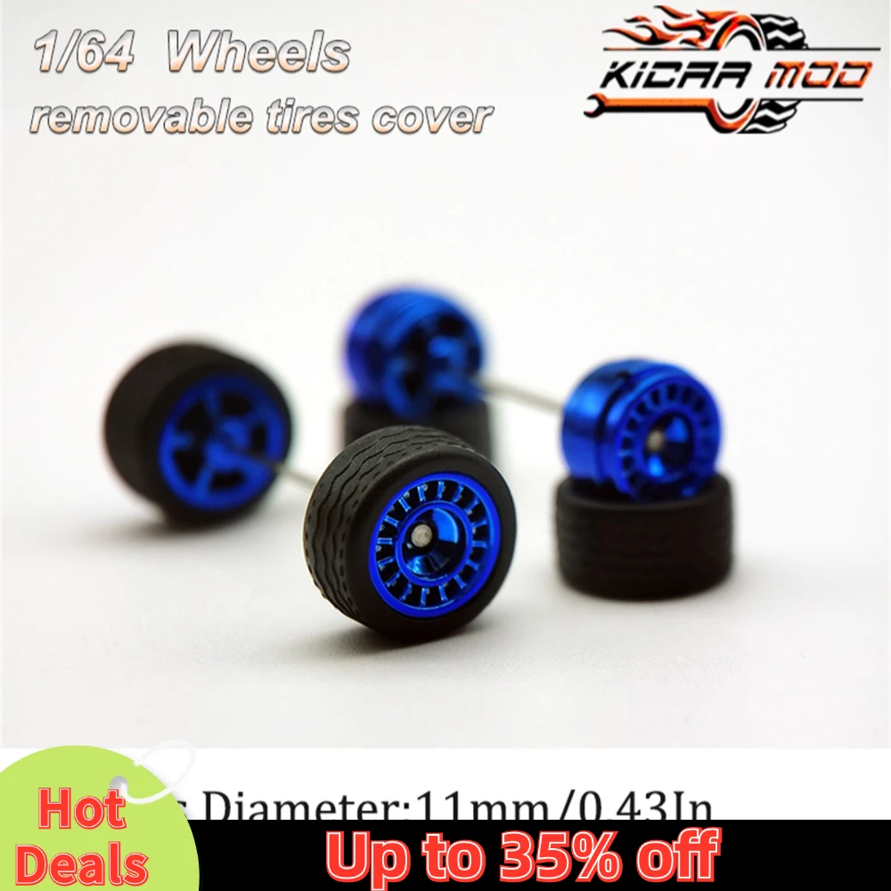 1/64 Model Car Wheels with Rubber Detachable Tires Closed Spoke 3 Refitting Parts for Diecast Hot Wheels Matchbox D:11mm 1 Set