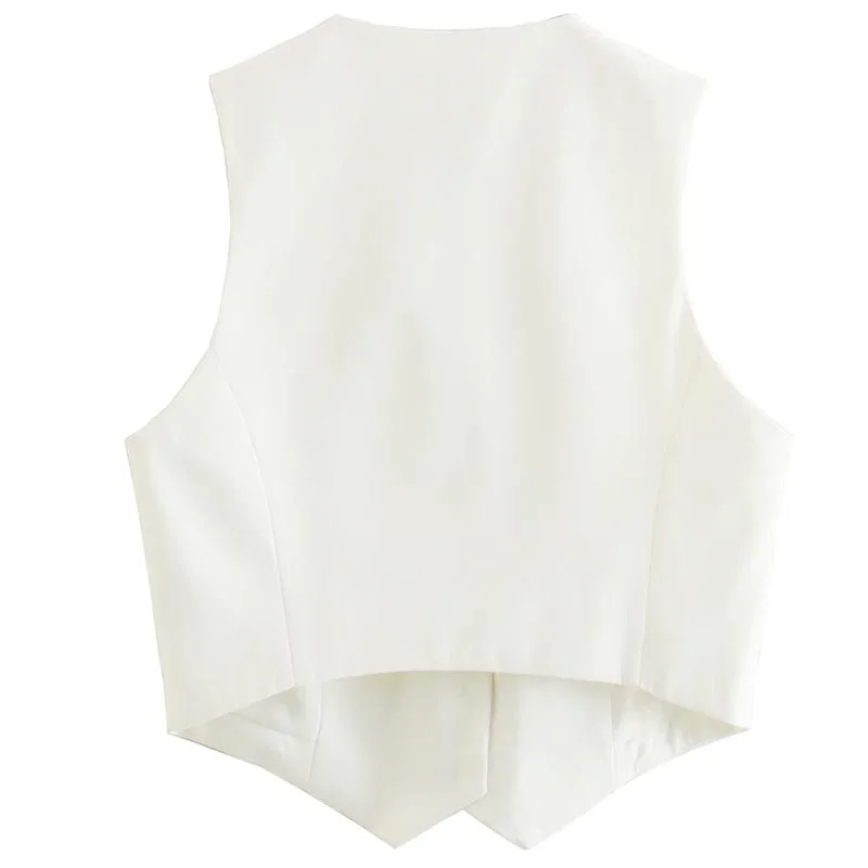 HXAO Cropped Vest Women V-Neck Sleeveless Waistcoat 2024 Fashion White Black Single-Breasted Vest Chic And Elegant Ladies Gilets