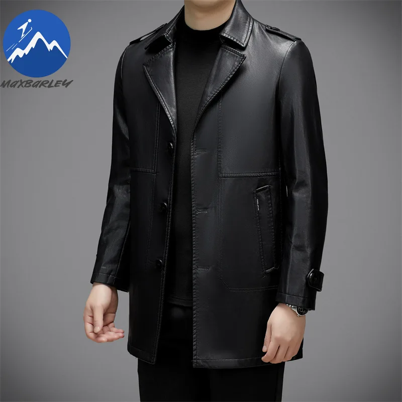 Maxbarley High End Men Leather Jacket 2025 Autumn Korean Style Luxury Suit Lapel Leather Coat Retro Black Motorcyclist PU Jacket