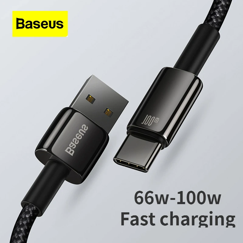 Baseus 66w USB To C Android 6A Charging Cable Black Zinc Alloy for Huawei Home Office 100W Dual Type-C Super Fast Charging Phone