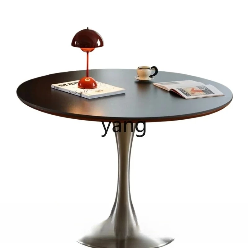 

LH retro home solid wood rock slab dining table small tulip light luxury round table