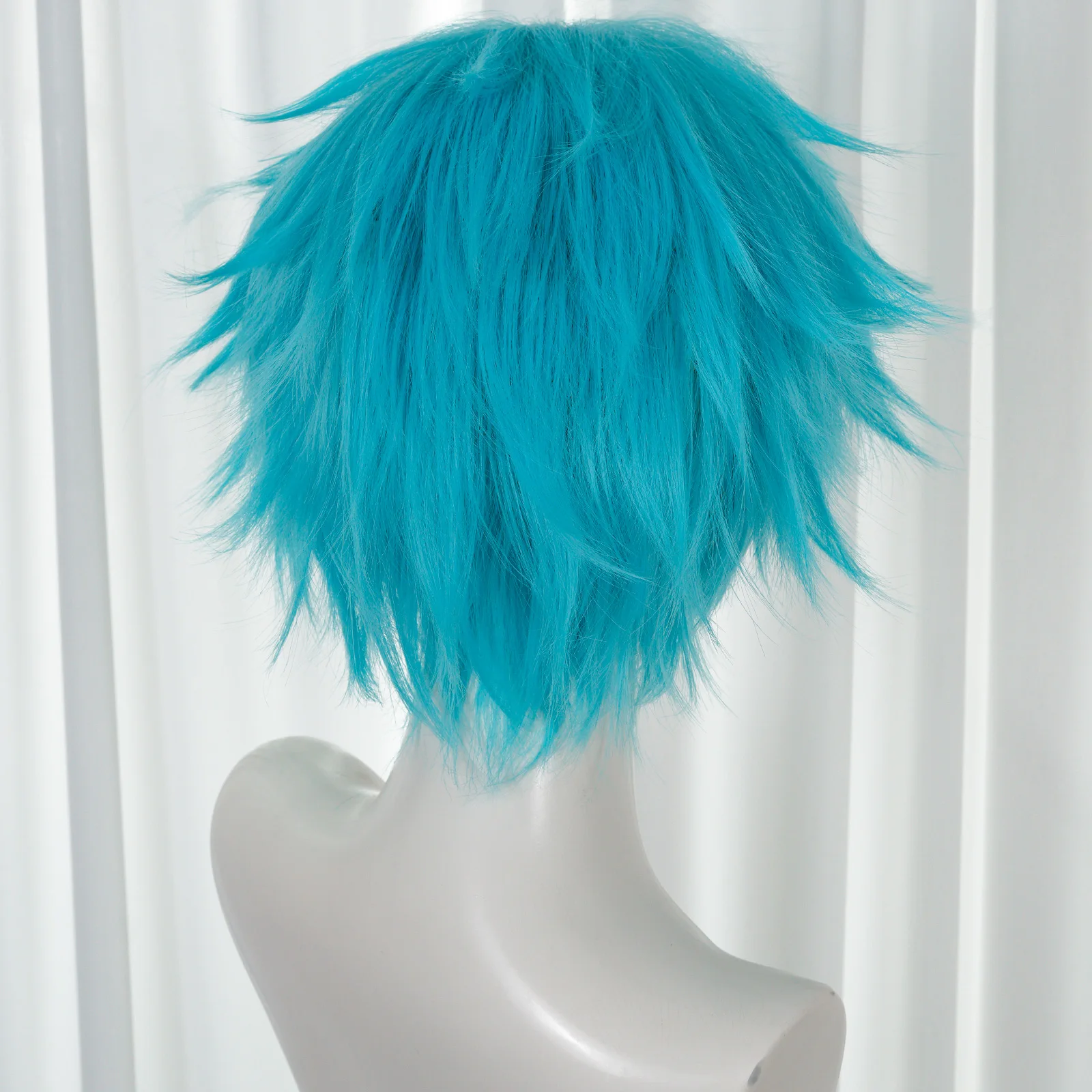 Blue Short Spiky Curly Synthetic Hair Wig Men Women Halloween Event Figure Decor Simple Light Hair Head piece