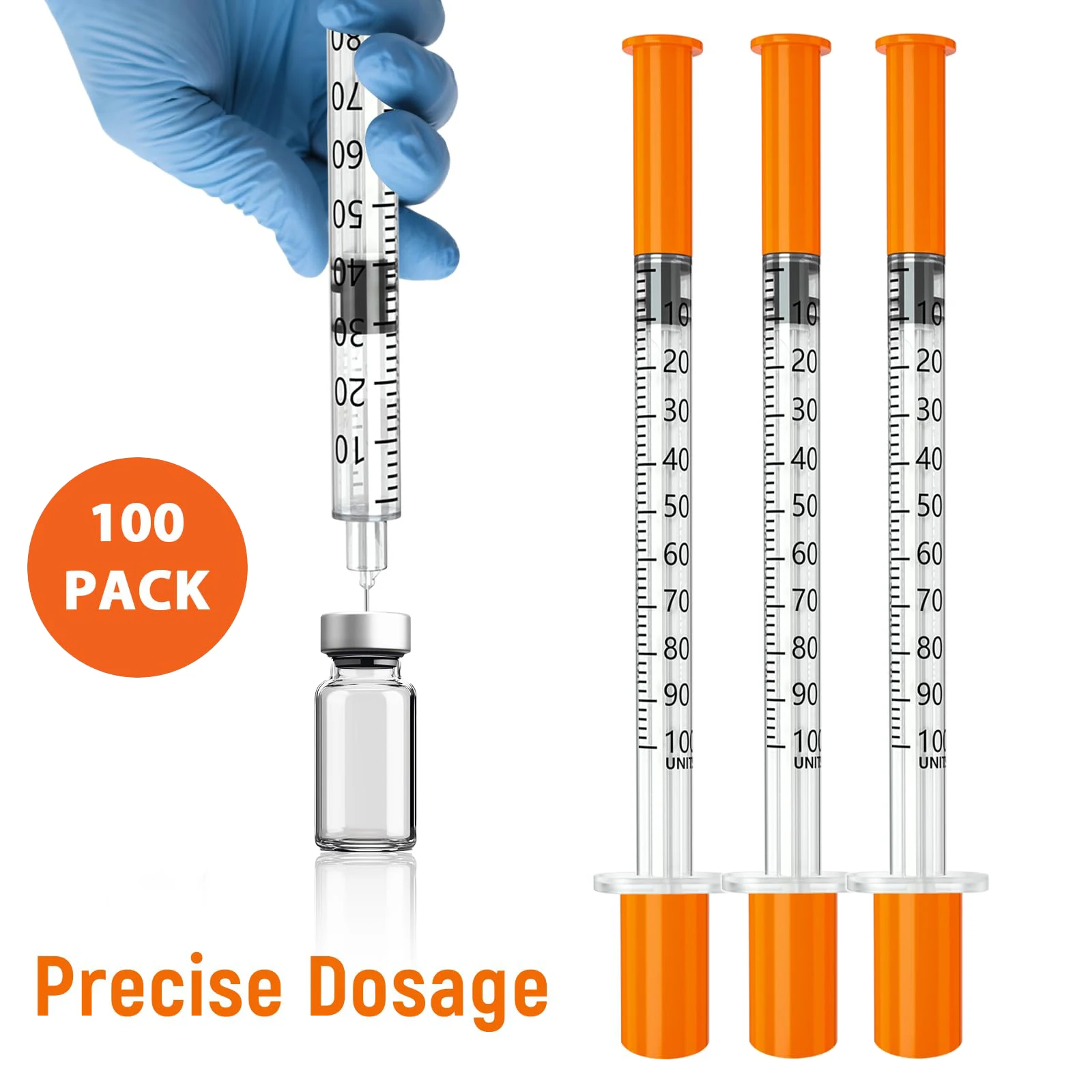 1ml Sterile Insuline Syringe with 29G 13mm Needle Individually Wrapped for Lab Measuring Tool Pet Feeding 100pcs/box