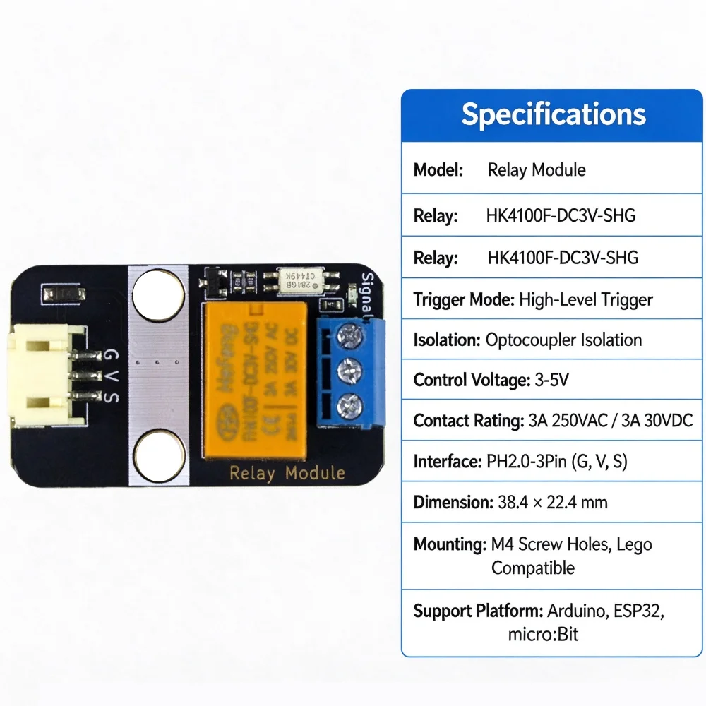 Single Channel Relay Module Optocoupler Isolated 3A High‑Level Trigger PH2.0‑3Pin 3‑5V For Arduino ESP32 micro:Bit Smart Light