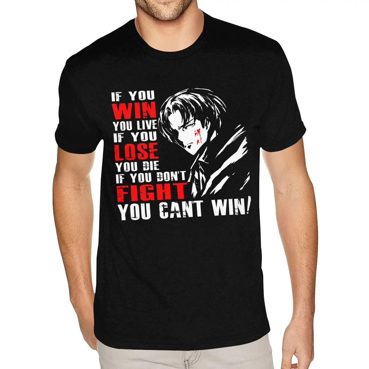 

Cartoon Attack On Titan Cotton Short Sleeve O-Neck Cotton Male XXXL Black Tee Shirts