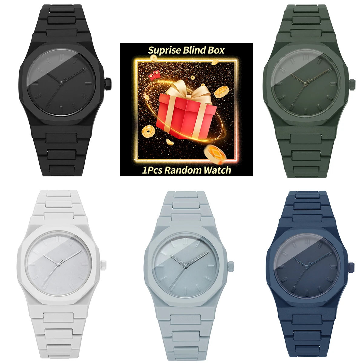 

1 шт., загадочные часы-сюрприз, слепая коробка-повседневные мужские часы с пластиковым ремешком, деловые наручные часы с простым циферблатом, Reloj Hombre (без коробки)