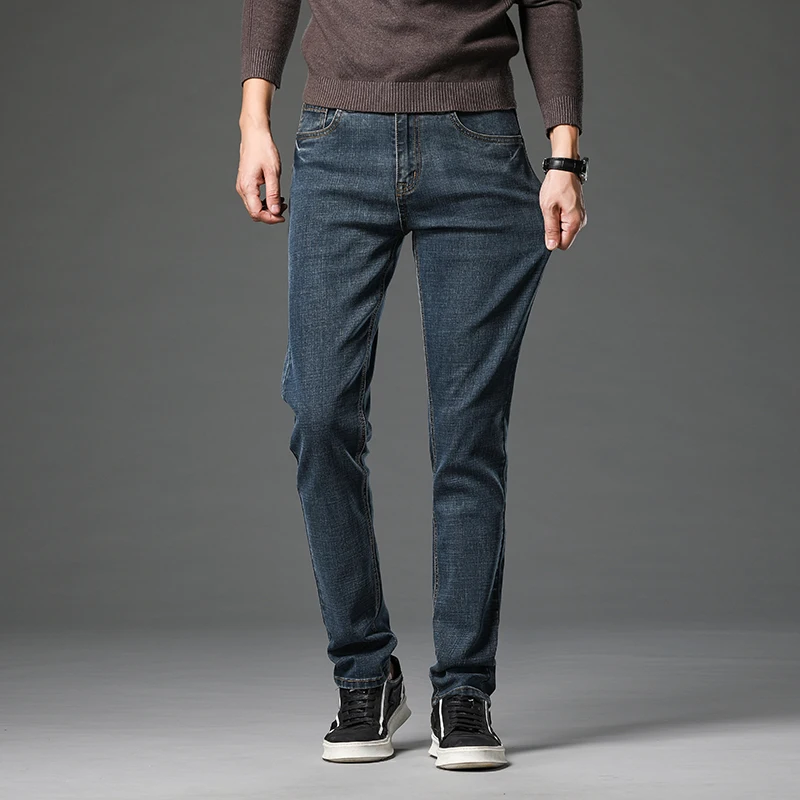 Stretch Cotton Men's Business Jeans Vintage Classic Straight Casual Trouser Male Brand Clothing Denim Pants Plus Size 28-40