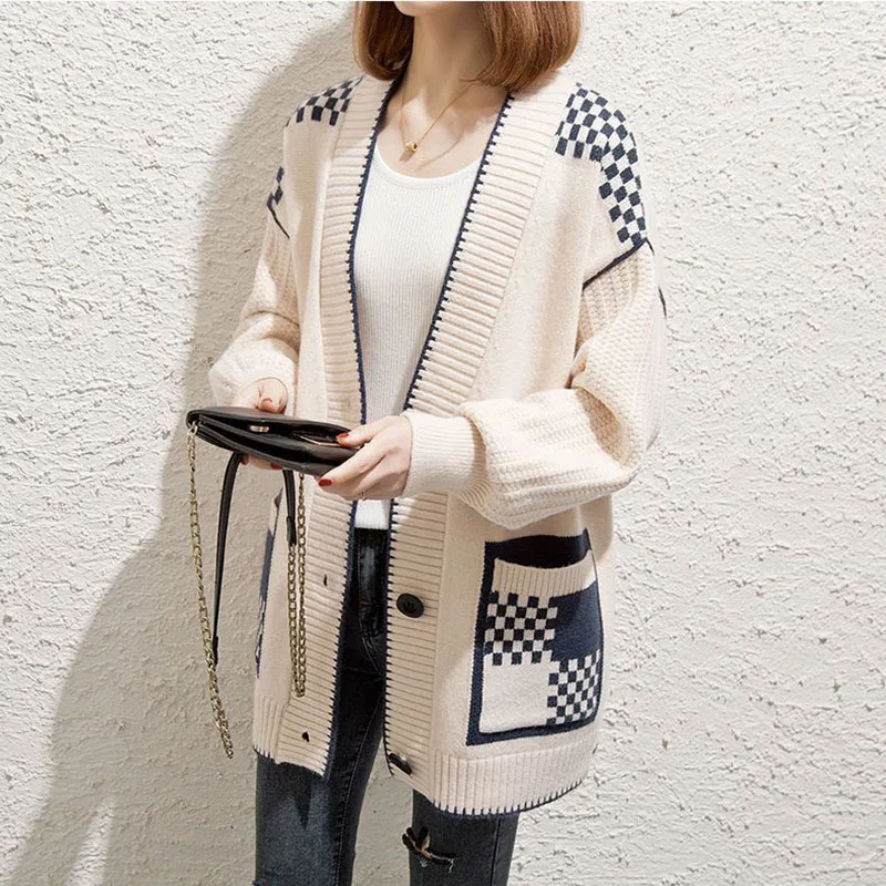 Spring Autumn New Women\'s Knitted Cardigan Coat Oversized Female Jacquard Sweater Outerwear Casual V-neck Sweaters Jacket 6XL