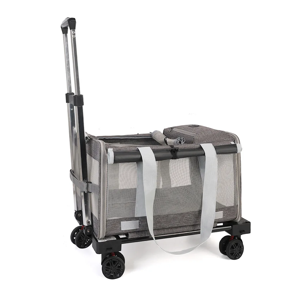 Top Grade 4-Wheel Foldable Pet Trolley Case Zipper Closure Breathable Portable Outdoor Travel Bag for Cats Terylene Material