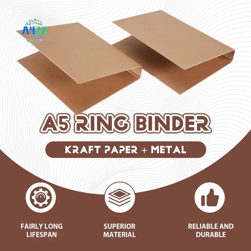 

A42Z-2Pcs A5 Refillable Ring Binder, A5 Kraft Paper Binder Tray With 2 Rings To Add Loose Sheets