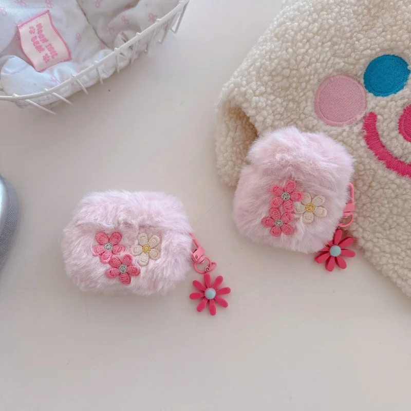 

Girly Pink Plush Flower Phone Case for Appleairpods3/4Personalized PendantPRO3CutePRO2