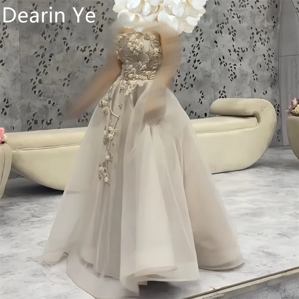 

Customized Evening Dress Dearin Shoulder Girdle A-line Floor Length Skirts Tulle Lace Bespoke Occasion Dresses Saudi Arabia Prom