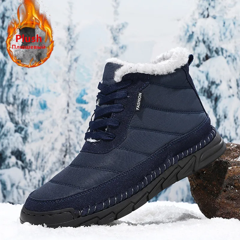 

Брендовые зимние мужские ботинки, толстые плюшевые теплые зимние ботинки, мужские ботильоны на шнуровке, уличные водонепроницаемые мужские мотоциклетные ботинки, размер 48