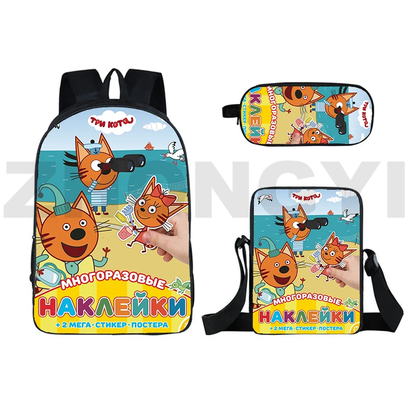 Kid-E-Cats Three Kittens TpnkoTa Backpack 3D Russian Cartoon Tri Kota Big School Bags for Girls Boys 3 Set Anime Kawaii Backpack