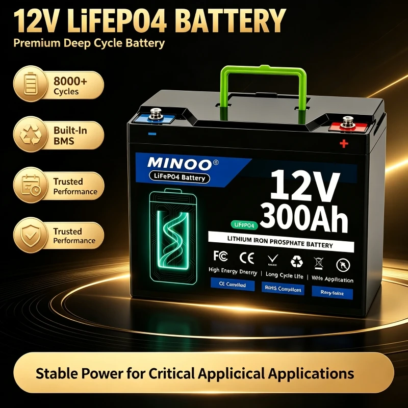 300Ah 12V LiFePO4 Battery Rechargeable Lithium Battery with 300A BMS 6000+ Cycles for RV Camper Solar Boat Backup Power
