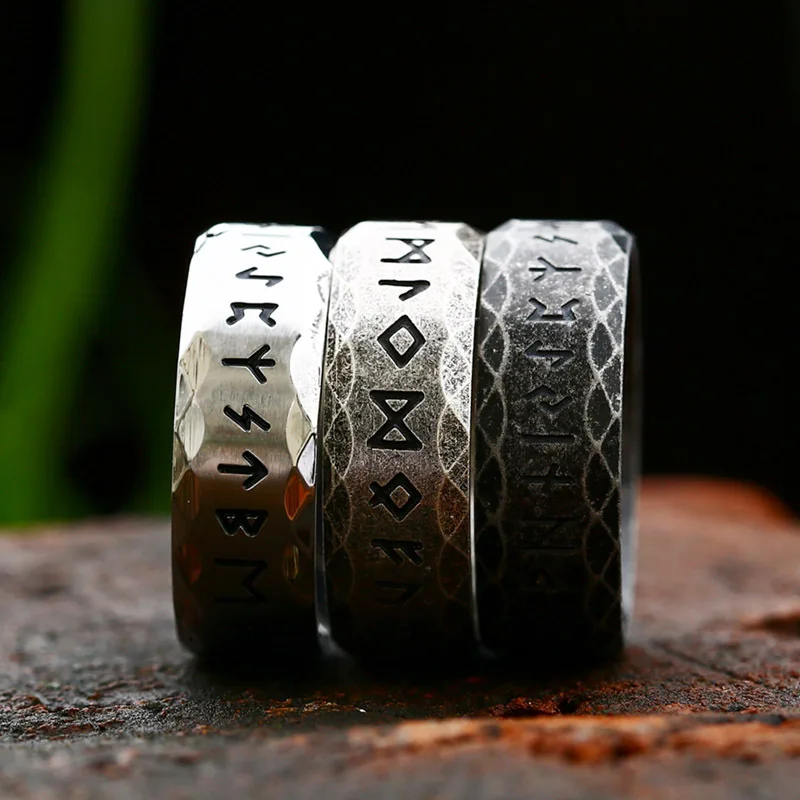 Vintage Silver Color Viking Letter Rune Rings Men Women Simple Nordic Odin Viking Ring Stainless Steel Amulet Fashion Jewelry