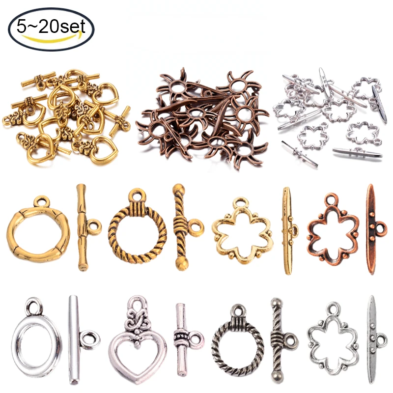 5-20Set 14x11x2mm Tibetan Style Alloy Toggle Clasps Antique Silver T-Bar Clasps Hole: 2mm for Jewelry Necklace Making DIY