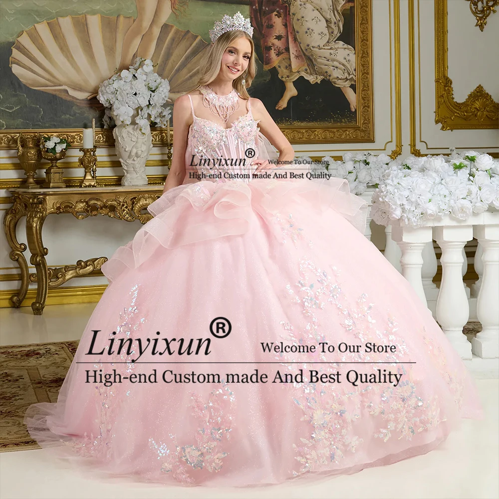 

Sparkly Applique Quinceanera Dresses Crystal Spaghetti Strap Ball Gowns Sweet 16 Birthday Party Customized vestido 15 años azul