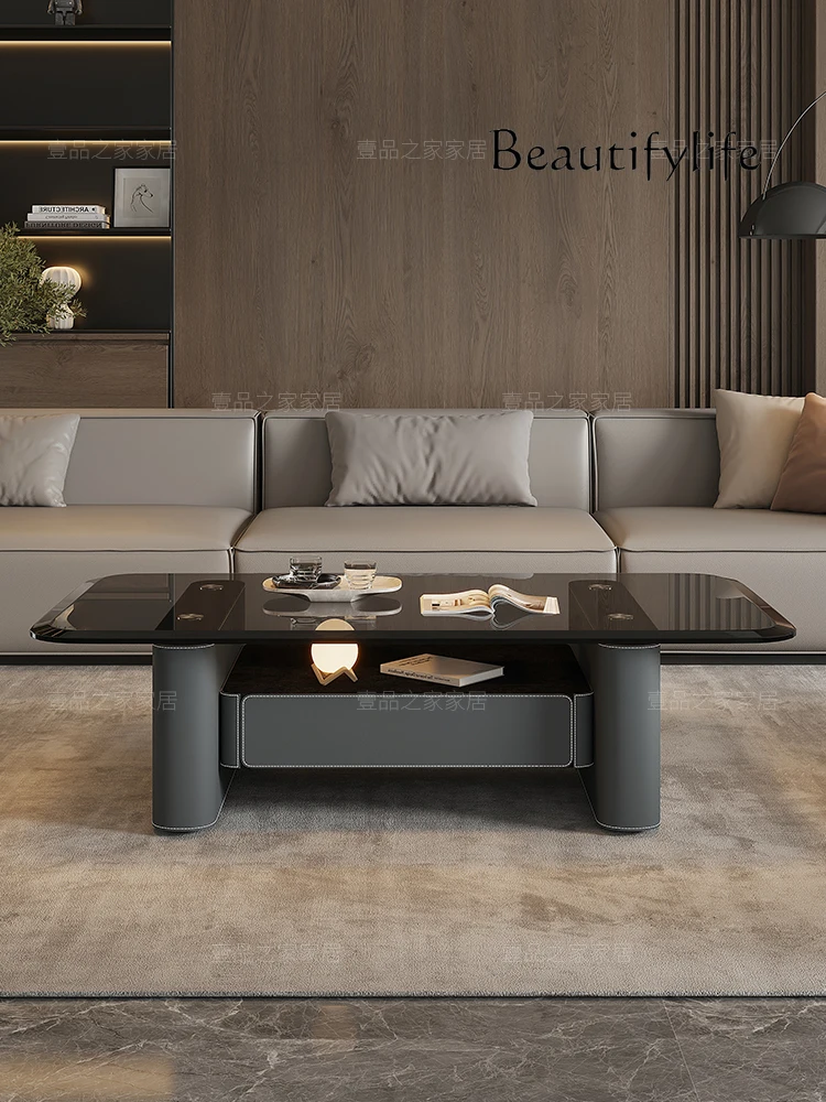 Italian Tempered Glass Tea Table Modern Minimalist Large and Small Apartment Type Solid Wood Tea Table Living Room Home