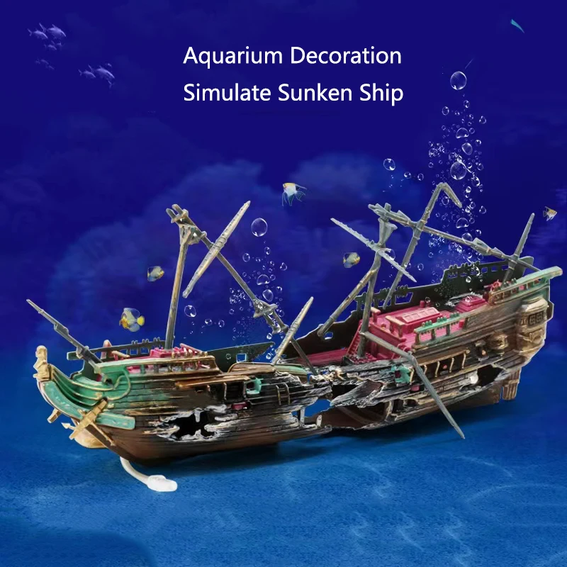 Artificial  Sunken Ship Aquarium Decoration Submarine Decor Resin Landscaping House for Fish Accessories for Aquarium Stuff