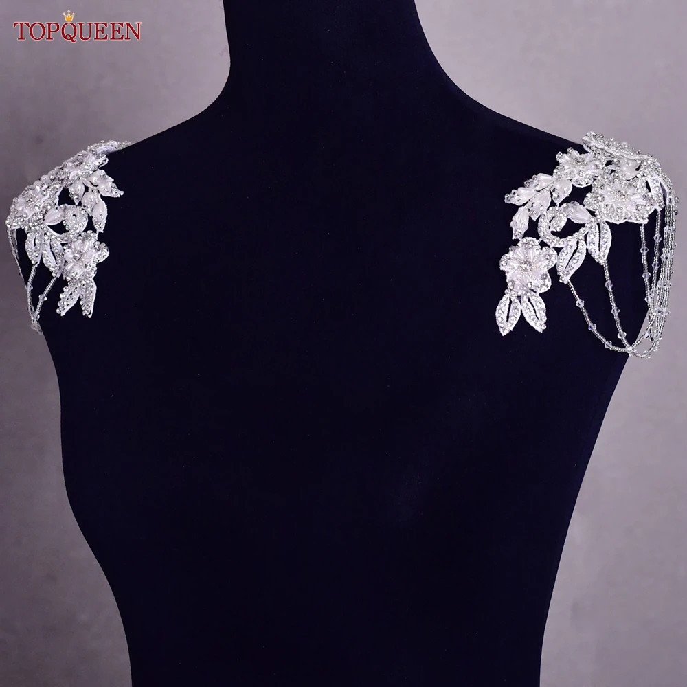 TOPQUEEN S80 라인석 수공 다이아몬드 상감 크리스탈 패치 칼라 드레스 장식, 웨딩 드레스, 어깨 DIY 액세서리