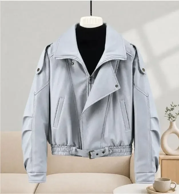 2026 High-quality Leather Jacket New Women's PU Black Leather Coat Winter Fur Collor Short Puffer Parkas Fur Outwear