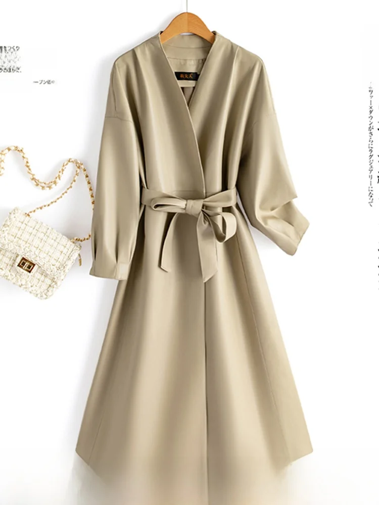 

Ning Genuine Leather Coat Women's Mid-Length plus Size Korean Sle Slimming 2025 New Autumn Winter eepskin Jaet Tr...