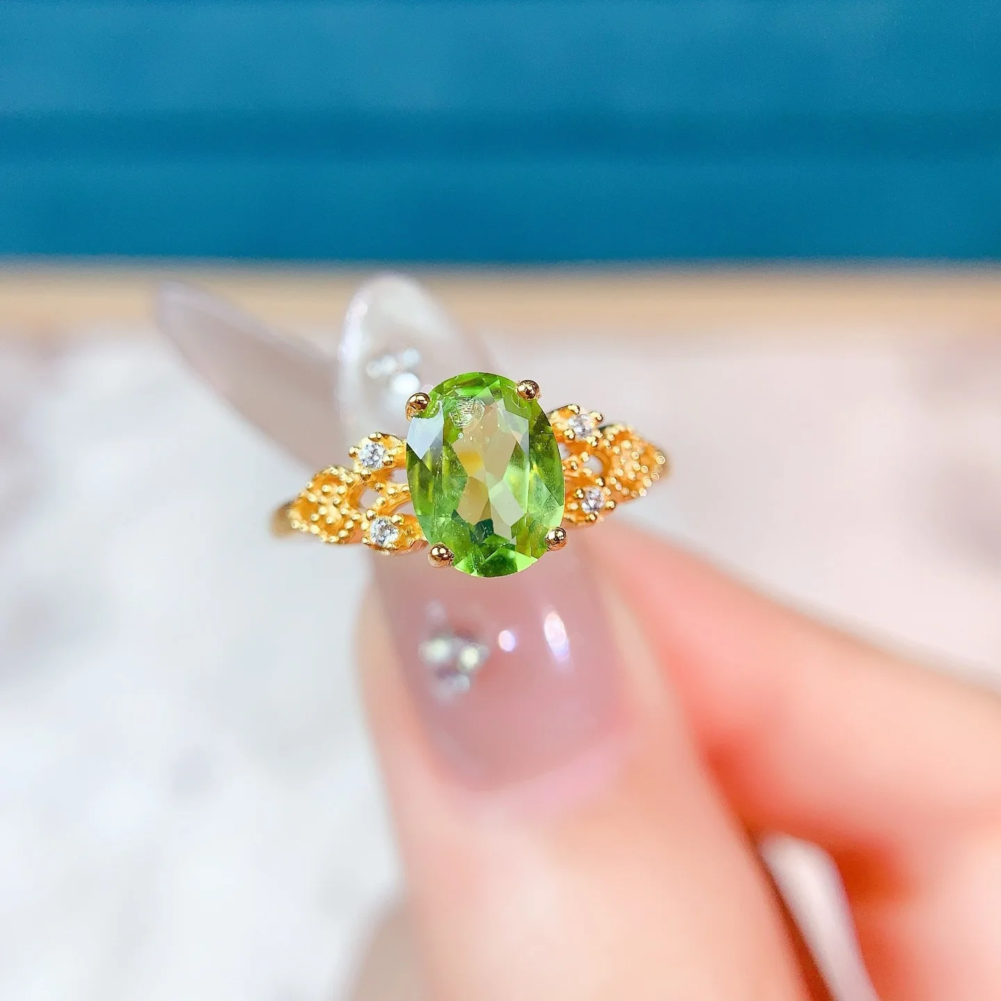 

Кольцо из натурального оливина 6*8 мм, настоящее серебро S925, сертификат, трендовый дизайн, изысканные модные очаровательные свадебные украшения для женщин FS