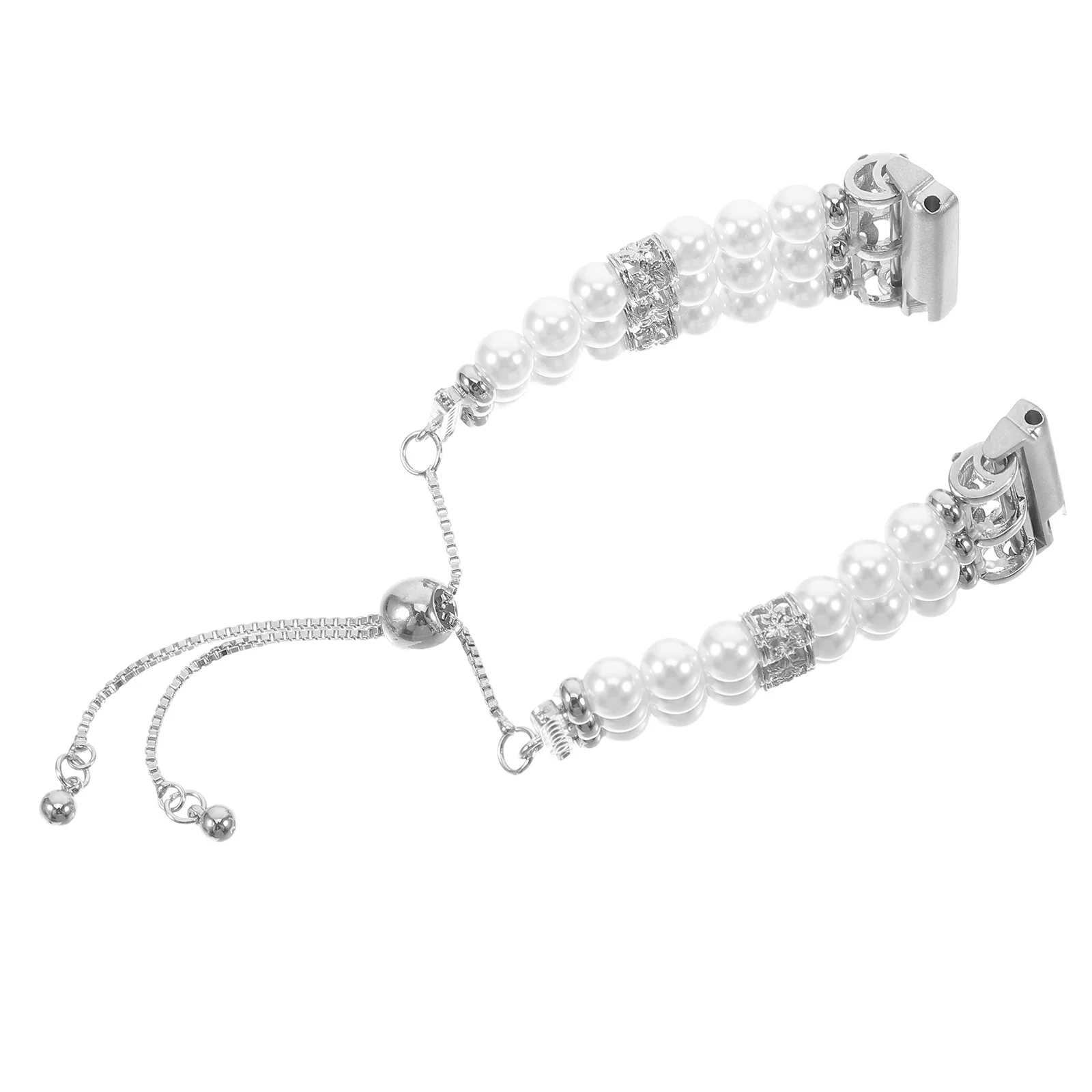 

Adjustable Telescopic Stainless Steel Smart Watch Strap Faux Pearl Beaded Flexible Band Elegant Bracelet for Women
