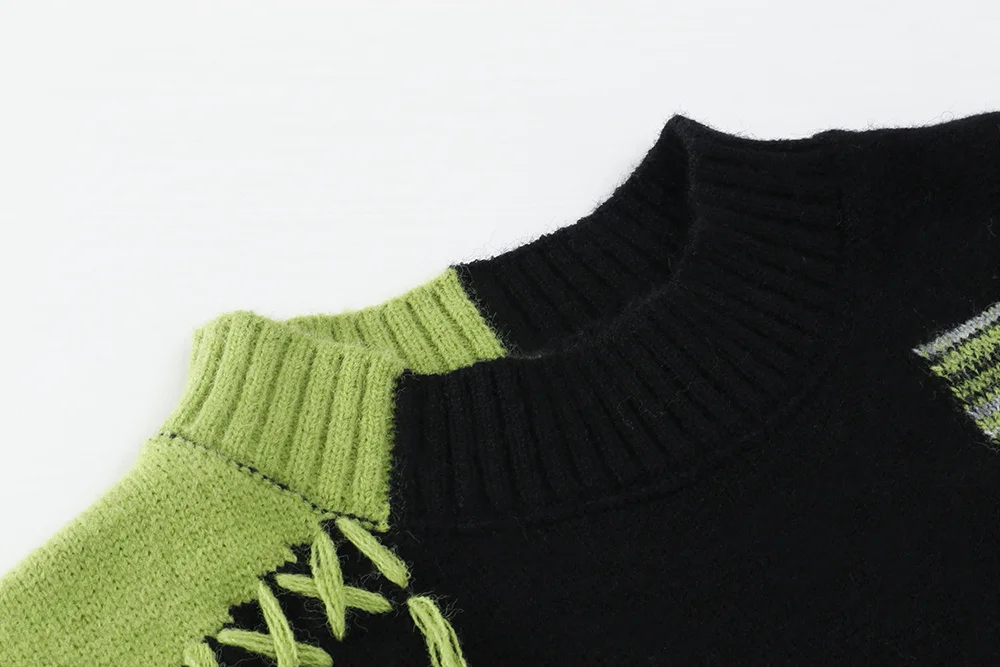 Women\'s Green Gothic Pullover Knitted Torn Sweater Harajuku 90s Aesthetic Y2k Long Sleeves Sweaters Jumper Vintage 2000s Clothes