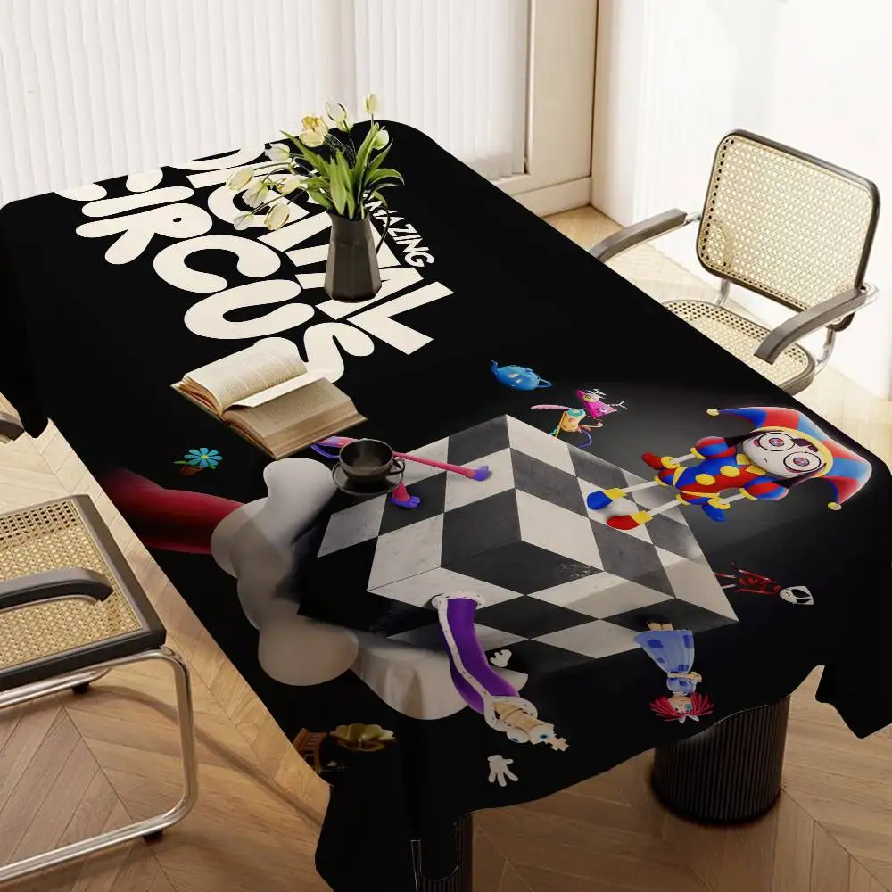Anime The Amazing D-Digital Circus Klassische Vintage- und ölbeständige Tischdecke, staubdichtes Tuch, Tischdecke für den Wohnzimmer-Kaffeetisch