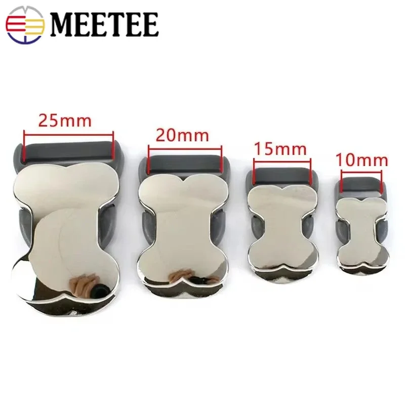 2/5/10P Meetee 10-25mm Metal Release Buckle Bag Strap Side Clip Clasp Backpack Belt Adjuster Hook Bone Shape Dog Collar Hardware