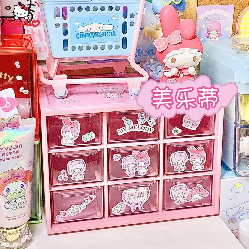 

Kawaii Sanrios Accessories Cinnamoroll Kuromi MyMelody Cartoon Desktop Storage Box Dormitory Cosmetics Storage Box Children Gift