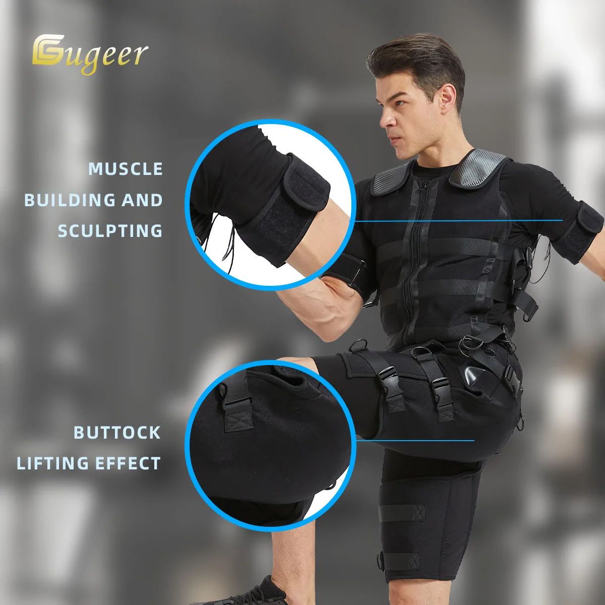 Xbody Gym Traje de entrenamiento de entrenamiento de electrodos de potencia con chaleco dividido EMS de cuerpo completo con enchufes EE. UU. y CN de pie