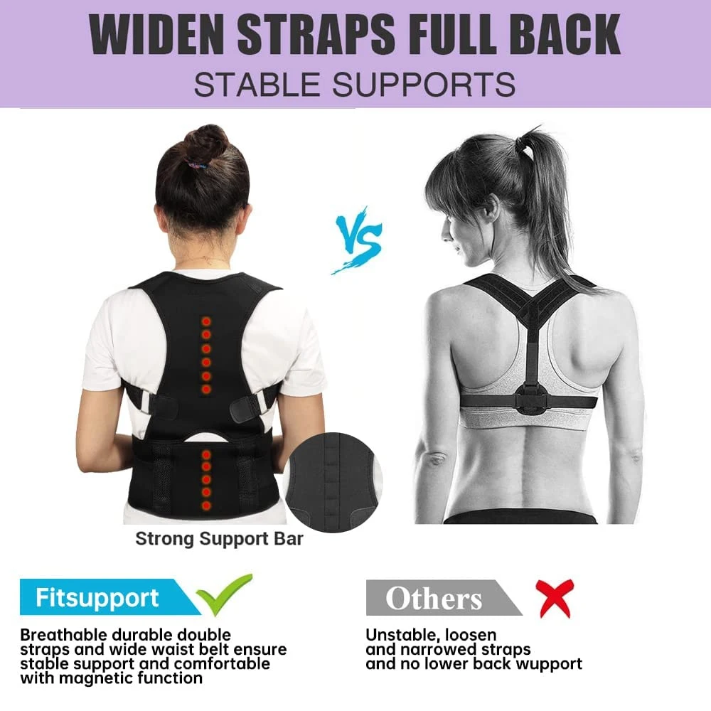 Posture Corrector Magnetic Therapy Clavicle Back Straightener Shoulder Support Brace Lumbar Belt Correction Adjustable Men Women