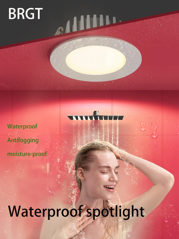 BRGT Waterproof LED Spotlights Recessed Ceiling Lamp White 7W10W Downlight 110V220V For Kitchen Bathroom Indoor Outdoor Lighting