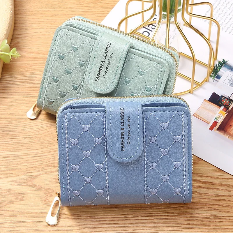 Bag Short Purse Female Zipper For Wallet Versatile Simple Clutch Women Embroidered Large Love Capacity Heart Fashion Coin Buckle