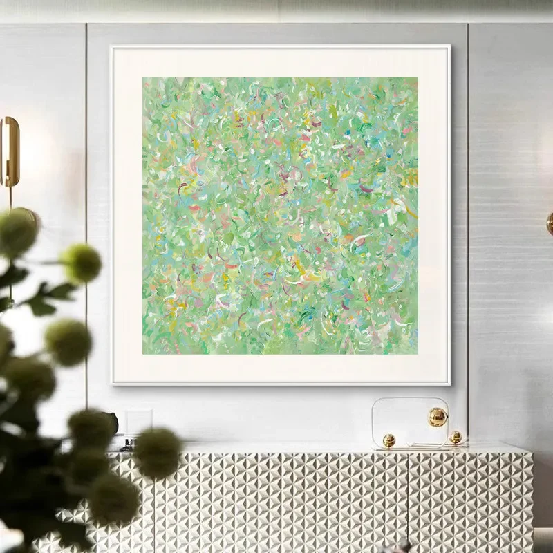 gp-Light French Cream-Style Wall Art Green Romantic Healing-Style Mural Abstract Decorative Painting For Living/Dining Room