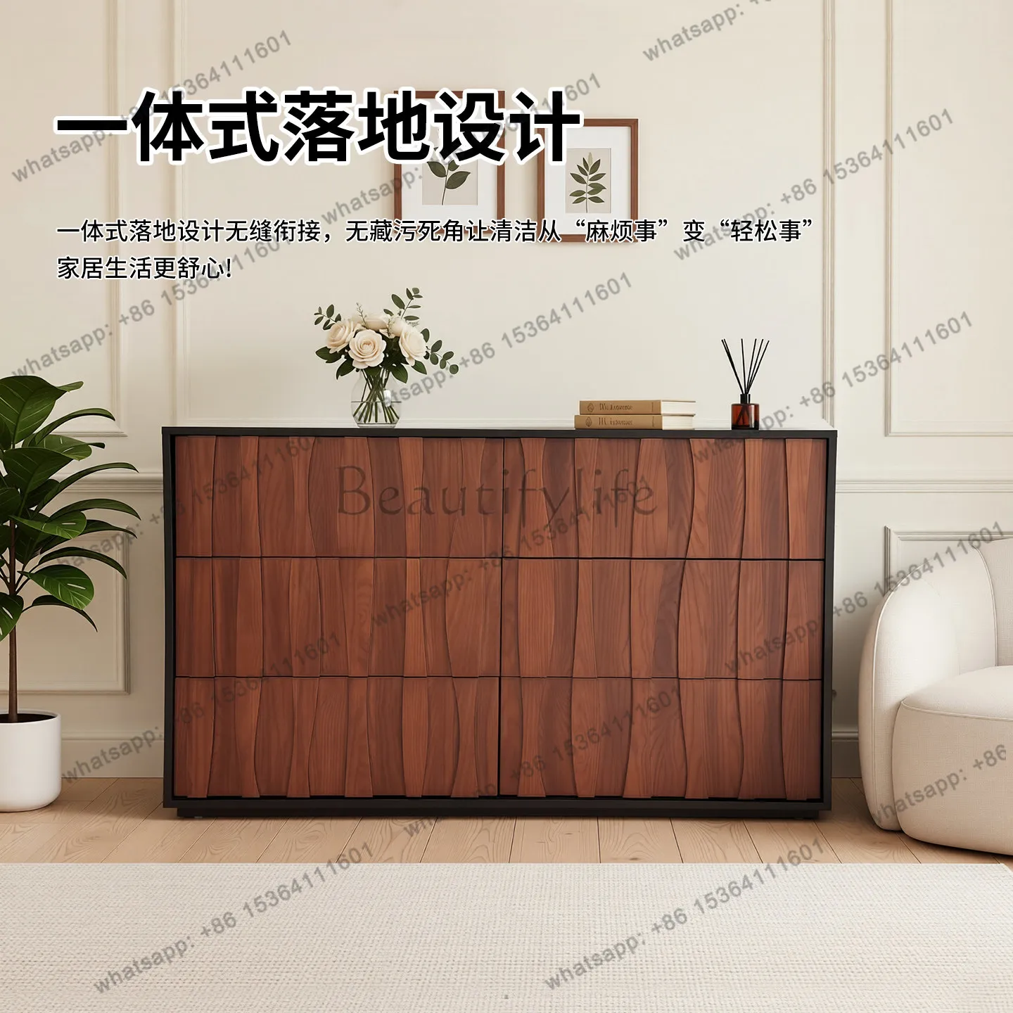 

French retro solid wood chest, living room home storage, dining side cabinet, ancient style