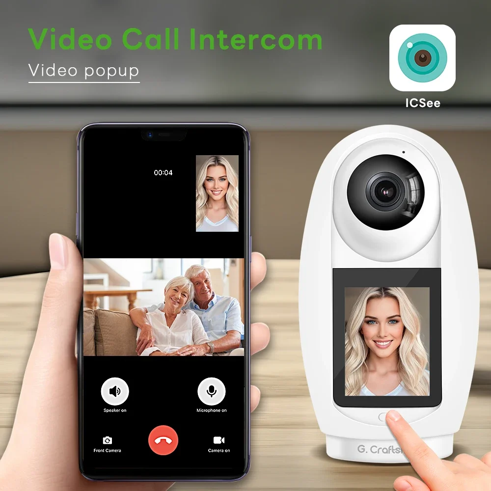 G.Craftsman-Smart IP Camera, One-Key Call IP Camera, Video Calling, WiFi, 2.4 Inch IPS Screen, Two-way Audio Surveillance,ICSEE